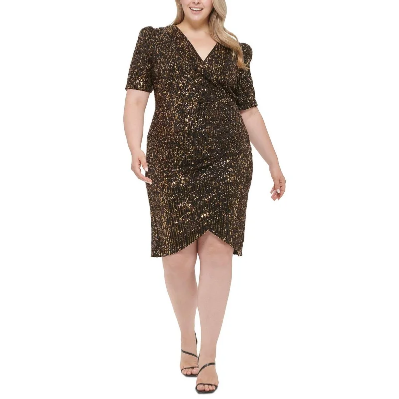 Savings Galore Calvin Klein Womens Plus Faux Wrap Midi Cocktail and Party Dress