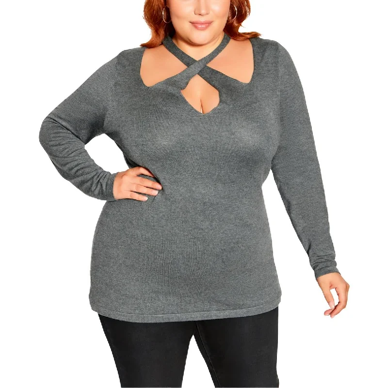 Price Slash City Chic Womens Plus Mia Crossover Neck Cut Out Blouse