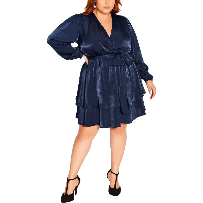 Midnight Sale City Chic Womens Plus Tiered Mini Wrap Dress