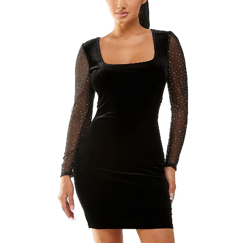 Deal of the Day City Triangle Womens Juniors Velvet Embellished Sheath Dress