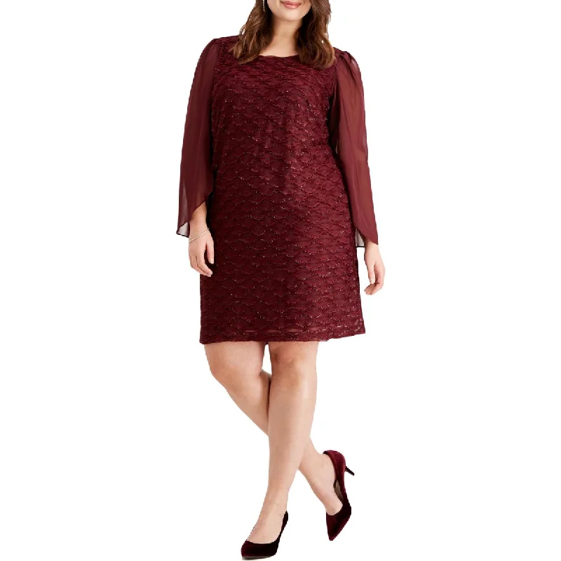 New Markdowns Connected Apparel Womens Plus Jacquard Metallic Sheath Dress