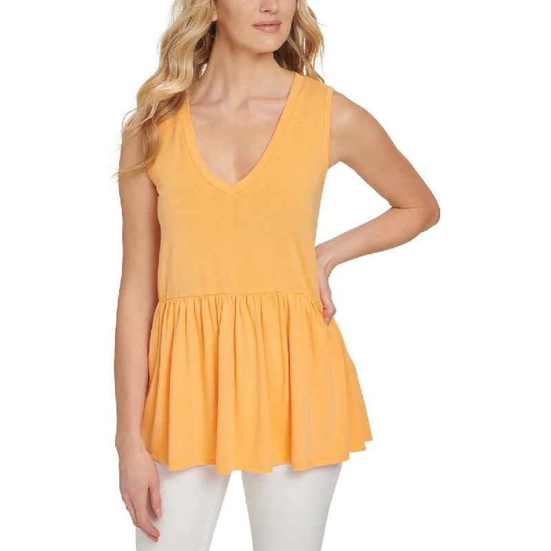 Weekend Deal DKNY Jeans Womens V-Neck Sleeveless Peplum Top