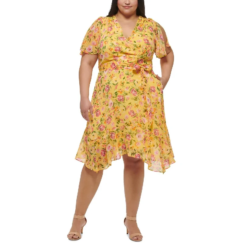 Sneak Peek Sale Jessica Howard Womens Plus Chiffon Knee-Length Midi Dress
