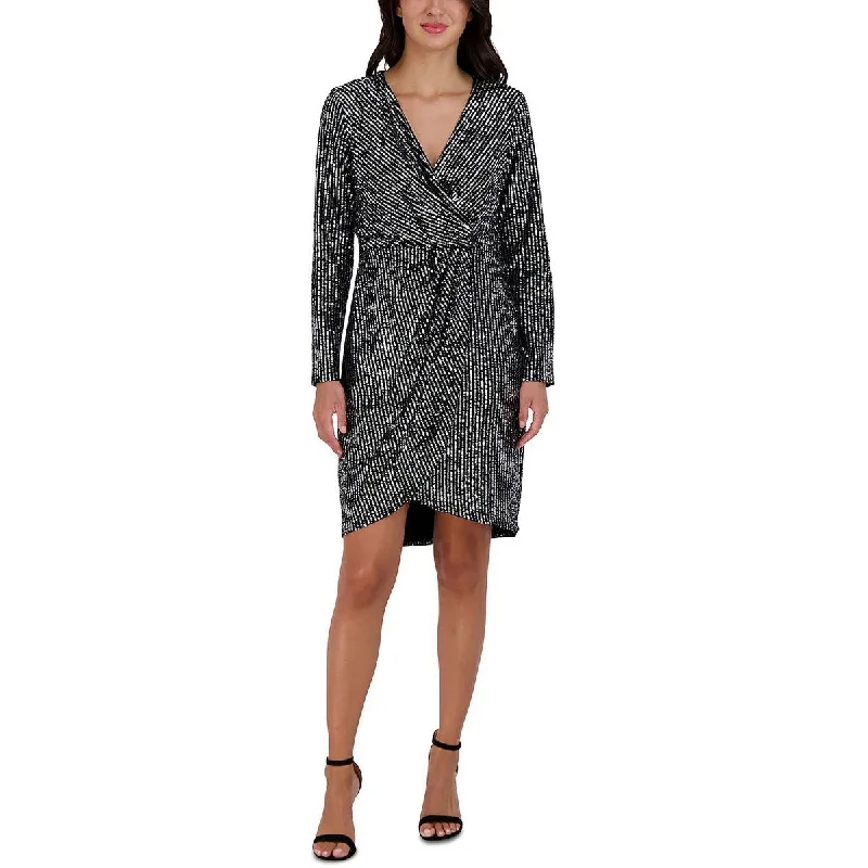 Act Now Julia Jordan Womens Velvet Sequined Cocktail and Party Dress