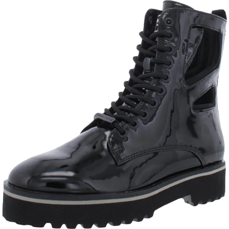 Kendall + Kylie Langmore Women's Patent Lace-Up Round Toe Combat Boot