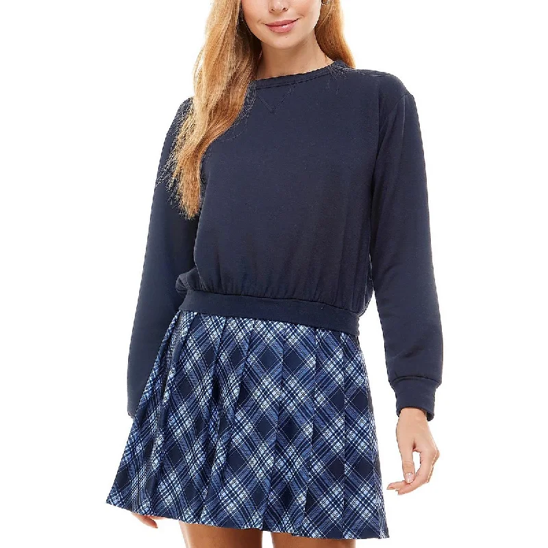 Savings Bonanza Kingston Grey Womens Juniors Sweatshirt Plaid Sweatshirt Dress