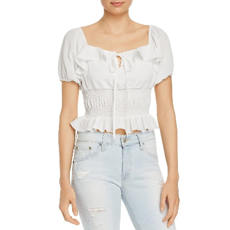 Lost + Wander Piña Smocked Ruffle Trim Puff Sleeve Crop Top