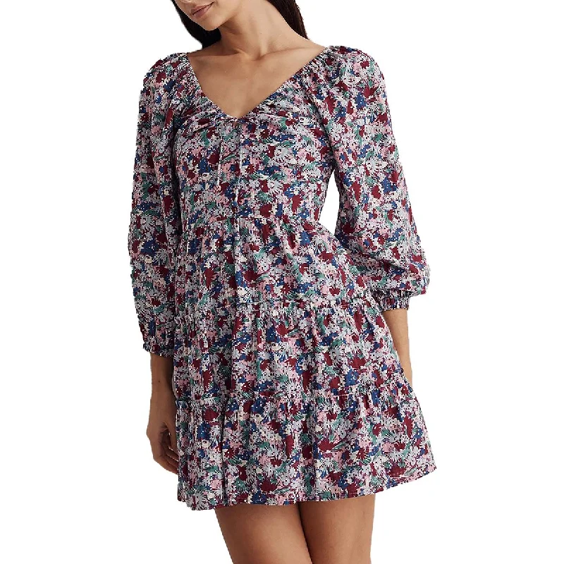 New Markdowns Madewell Womens Floral Tiered Mini Dress