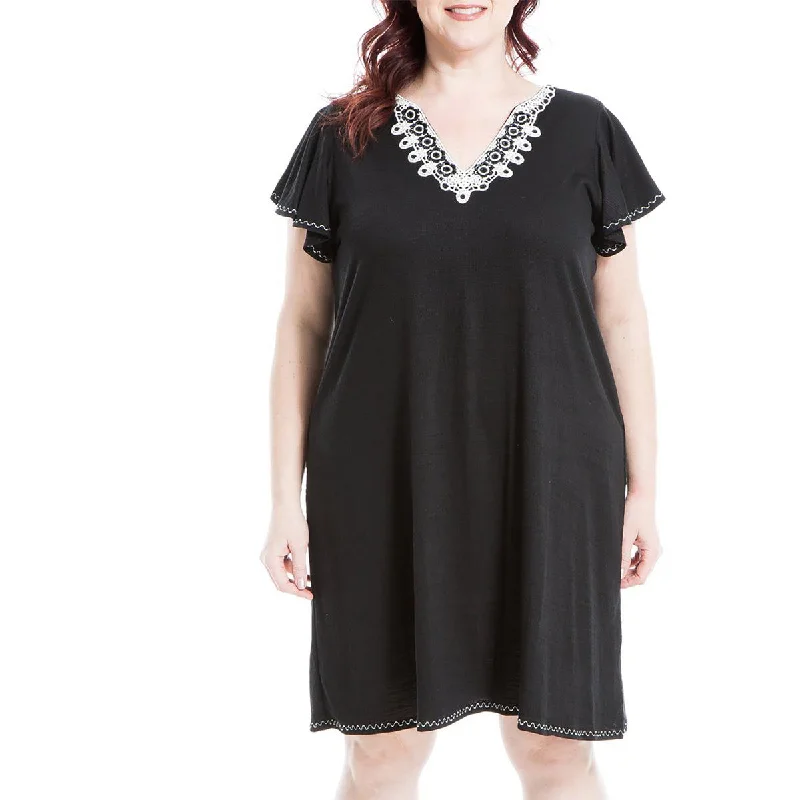 Special Price Max Studio Womens Plus Lace Trim Flutter Sleeve Shift Dress