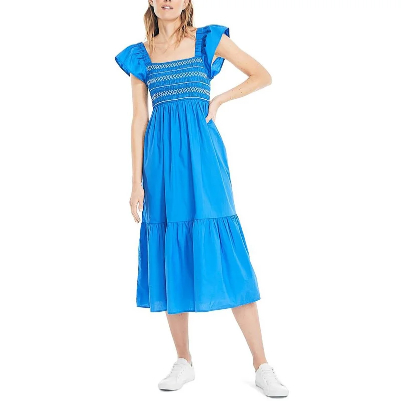New Deals Nautica Womens Embroidered Smocked Midi Dress