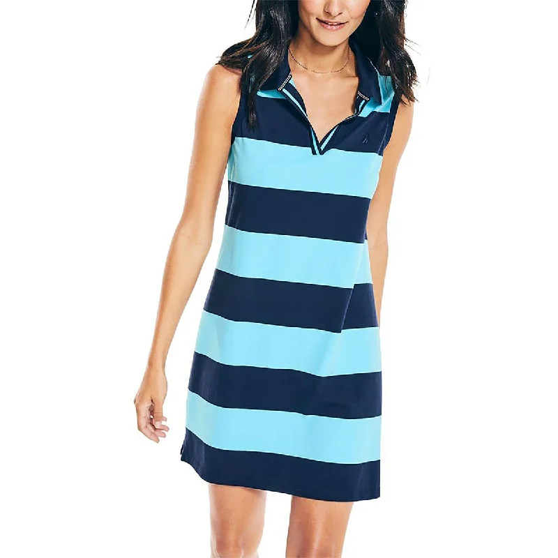Midnight Madness Nautica Womens Rugby Stripe Sleeveless Shirtdress
