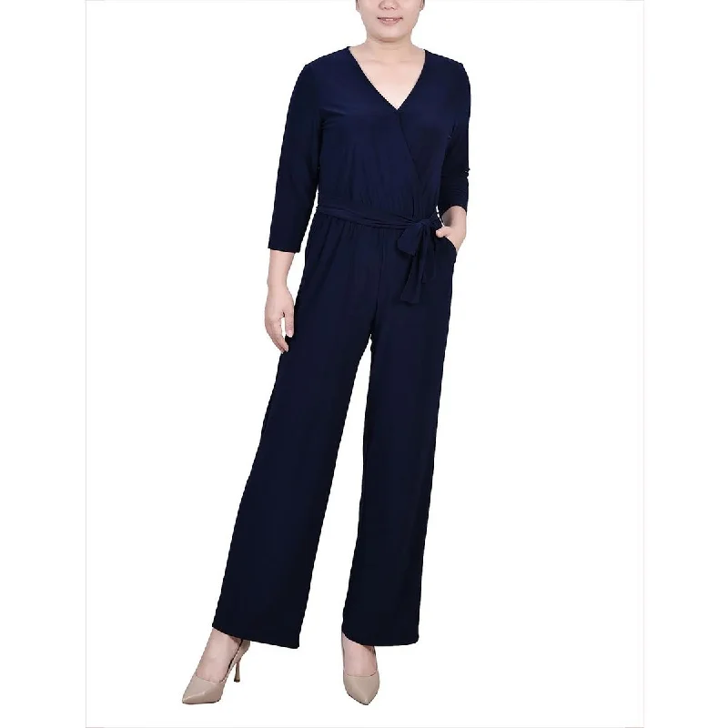 Best Seller NY Collection Womens Petites Solid Wide Leg Jumpsuit