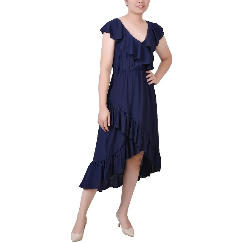 Closeout Sale NY Collection Womens Petites Ruffled Hi-Low Midi Dress