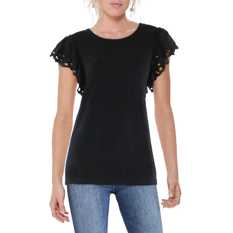 Limited Quantity Patrizia Luca Womens Eyelet Ruffled Sleeve Pullover Top