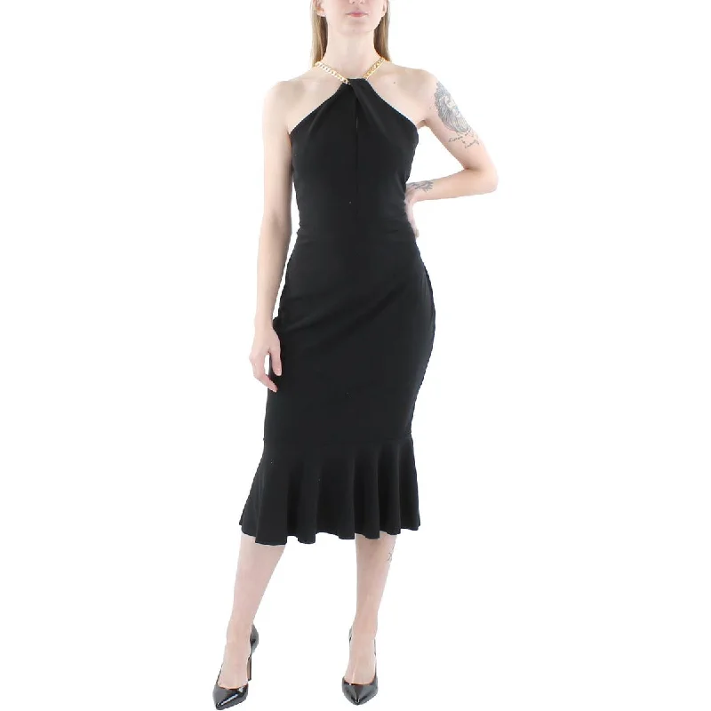 Friends and Family Sale Quiz Womens Halter Chain Neck Bodycon Dress