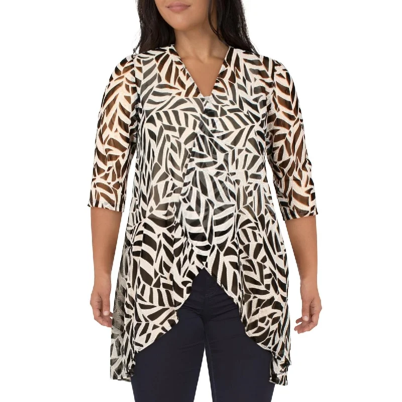 Weekend Deal R&M Richards Womens Mesh Printed Duster Blazer