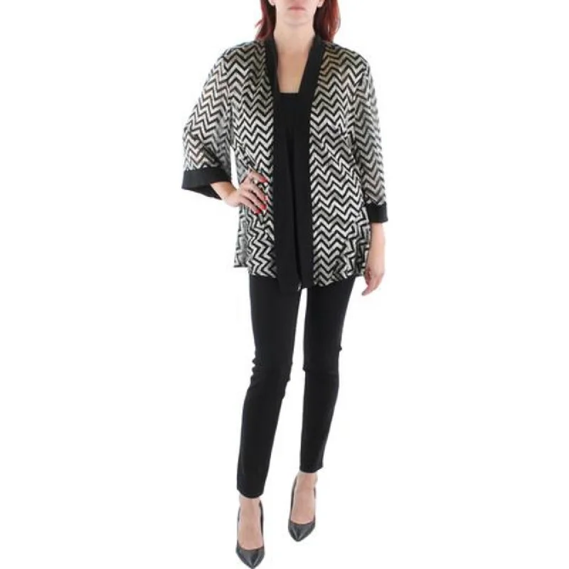 Discount Deals R&M Richards Womens Petites Mesh Metallic Duster Blazer