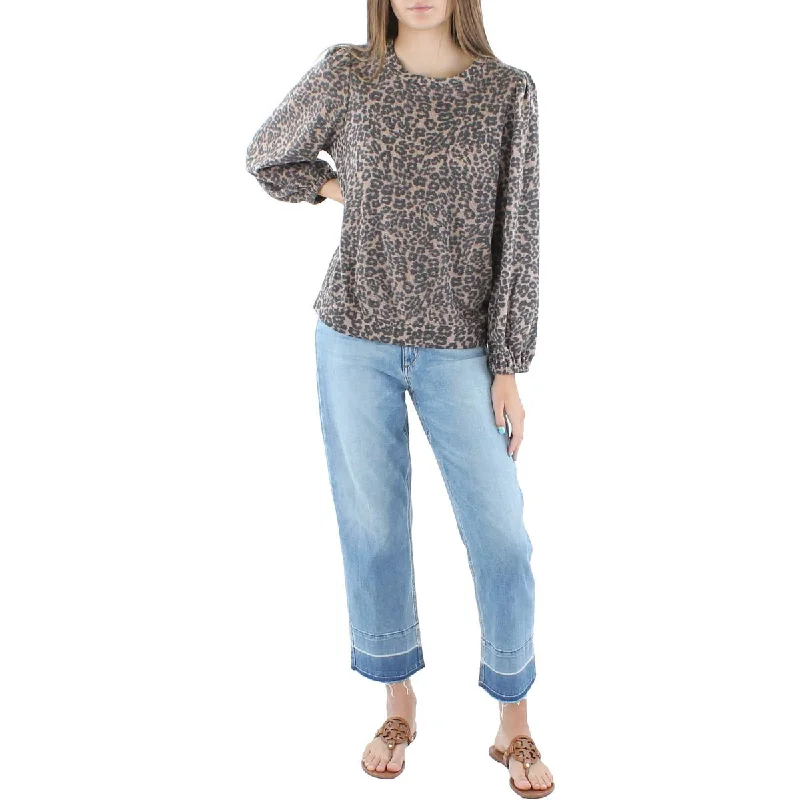 Riley & Rae Womens Animal Print Waffle Pullover Sweater