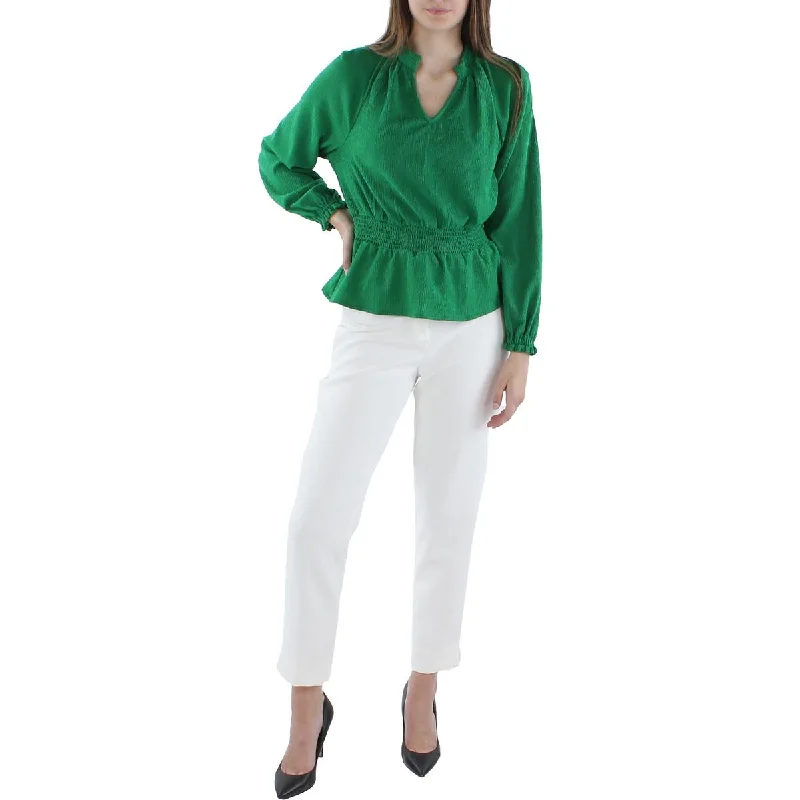 Limited Time Riley & Rae Womens Crinkled Split Neck Peplum Top