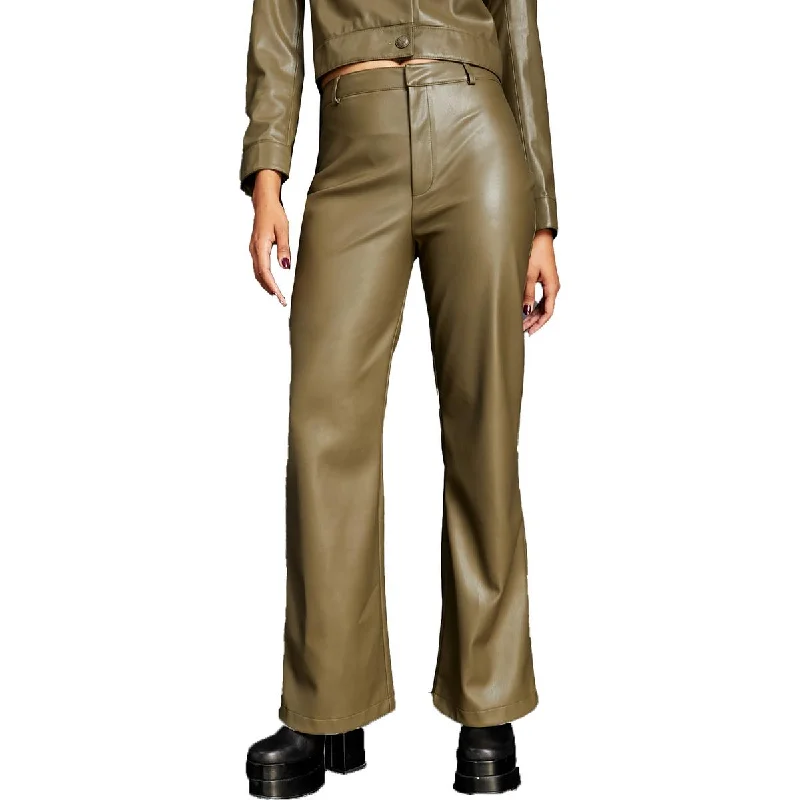 Clearance Items Royalty By Maluma Womens Faux Leather High Waist Flared Pants
