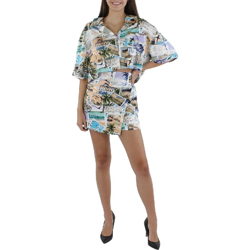 Royalty By Maluma Womens Printed Button-Down Cropped