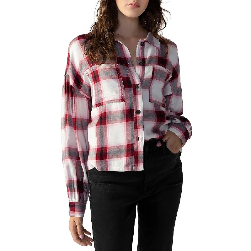 Don't Wait Sanctuary Womens Plaid Pocket Detail Button-Down Top