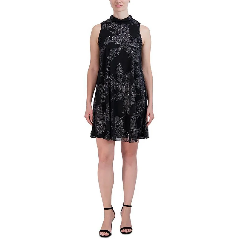 Season Finale Sale Signature By Robbie Bee Womens Petites Tie Neck Short Mini Dress