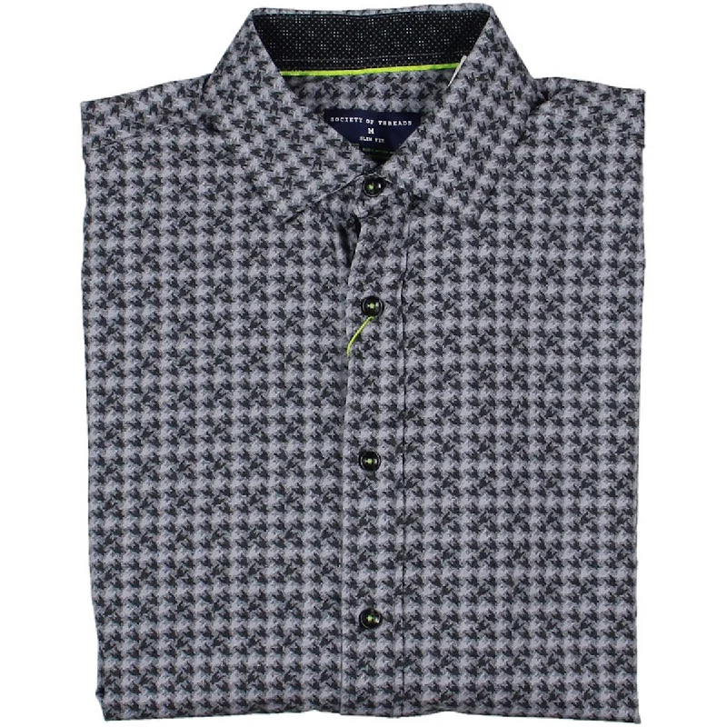 Savings Event Society of Threads Mens Slim Houndstooth Wrinkle Free Button-Down Shirt