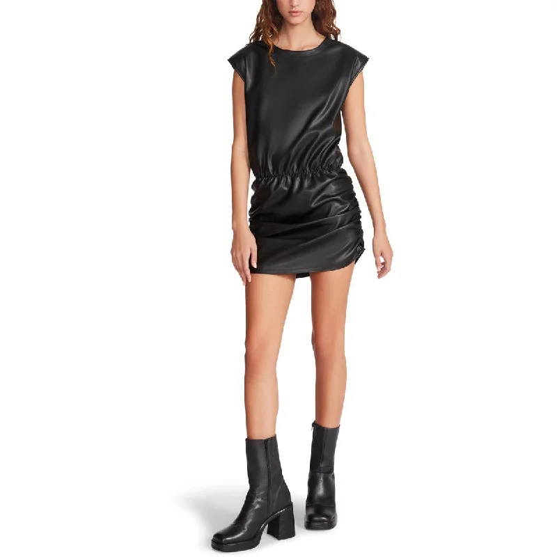 Steve Madden Muscle Women's Vegan Leather Ruched Drop Waist Mini Dress