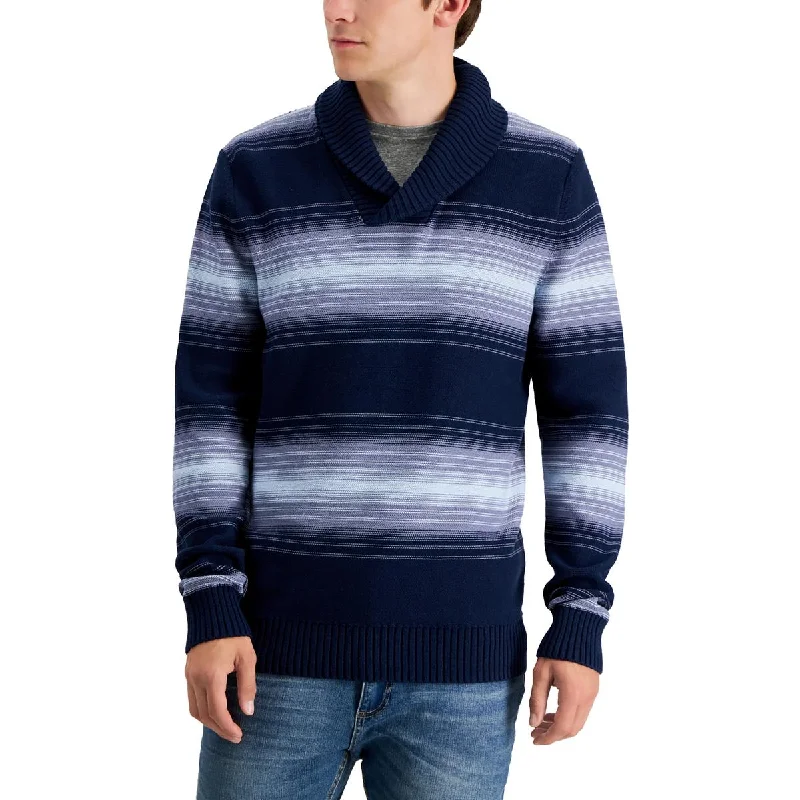 Midnight Madness Sun + Stone Mens Shawl Collar Stripe Pullover Sweater