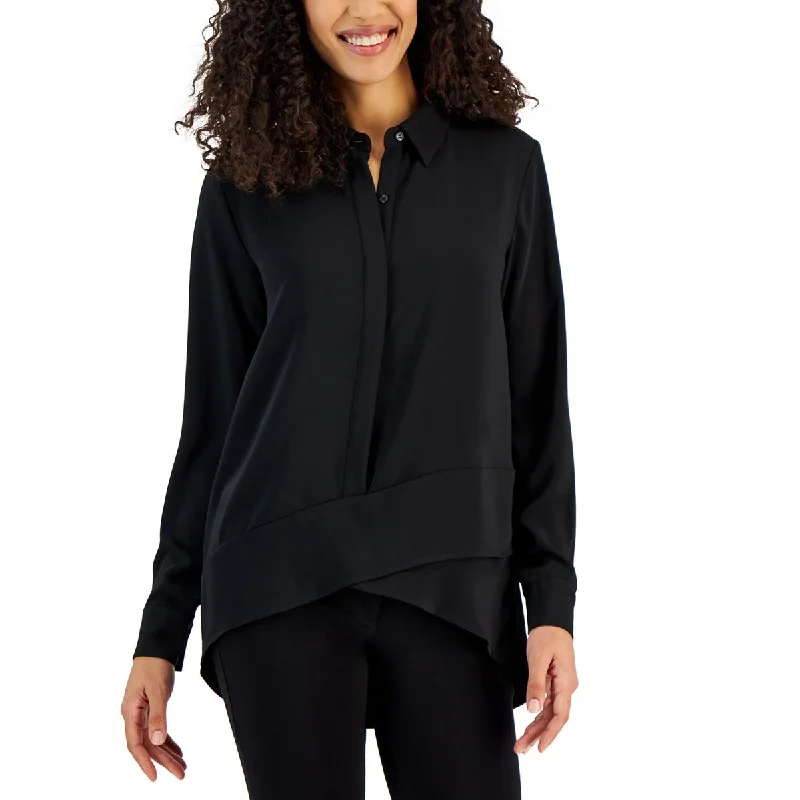 Super Deal T Tahari Womens Overlap Long Sleeves Blouse