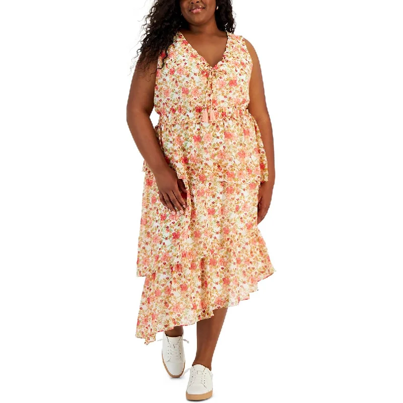 Don’t Miss Out Taylor Womens Plus Cocktail Midi Midi Dress