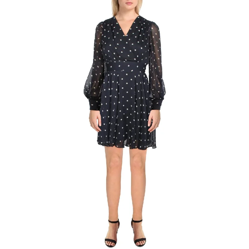 Fantastic Offers Tommy Hilfiger Womens Petites Chiffon Polka Dot Fit & Flare Dress