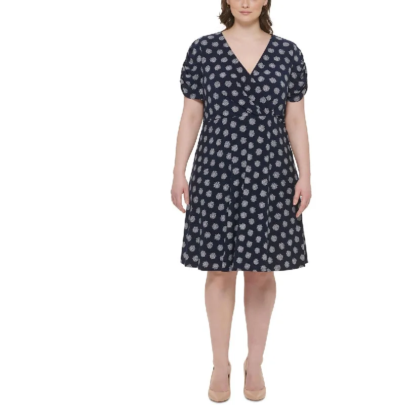 Referral Discount Tommy Hilfiger Womens Plus Medallion Print Tulip Sleeves Wrap Dress