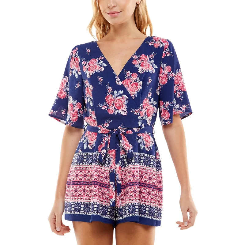 Trixxi Womens Juniors Surplice Printed Romper