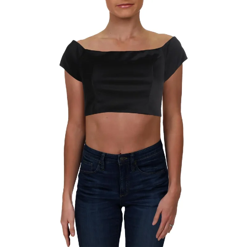 Trixxi Womens Juniors Knit Off-The-Shoulder Crop Top