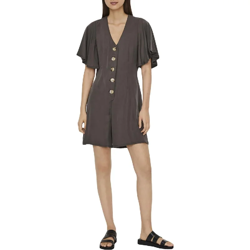 Vero Moda Women's Button Down Flutter Sleeve V-Neck Romper