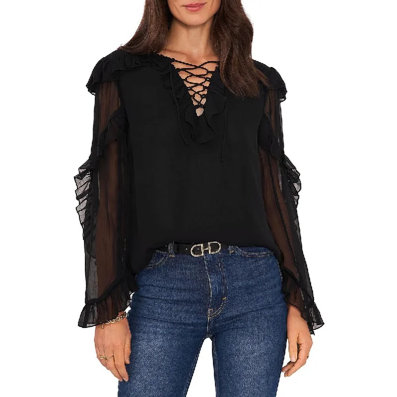 Overstock Vince Camuto Womens Ruffled Lace-Up Blouse