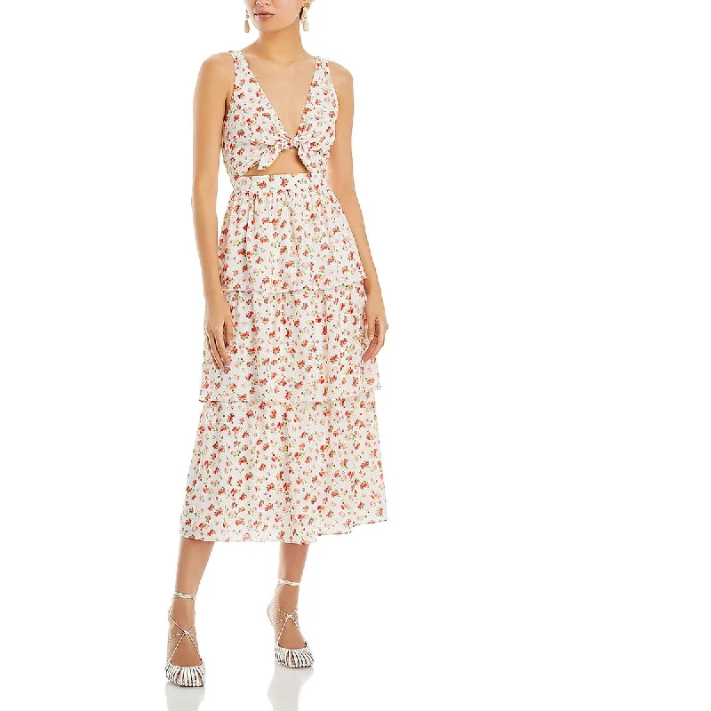 Super Sale WAYF Womens Jaci Chiffon Tie Front Midi Dress