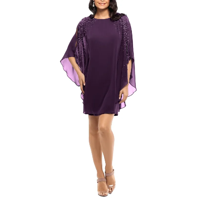 X by Xscape Womens Petites Chiffon Cape Sheath Dress