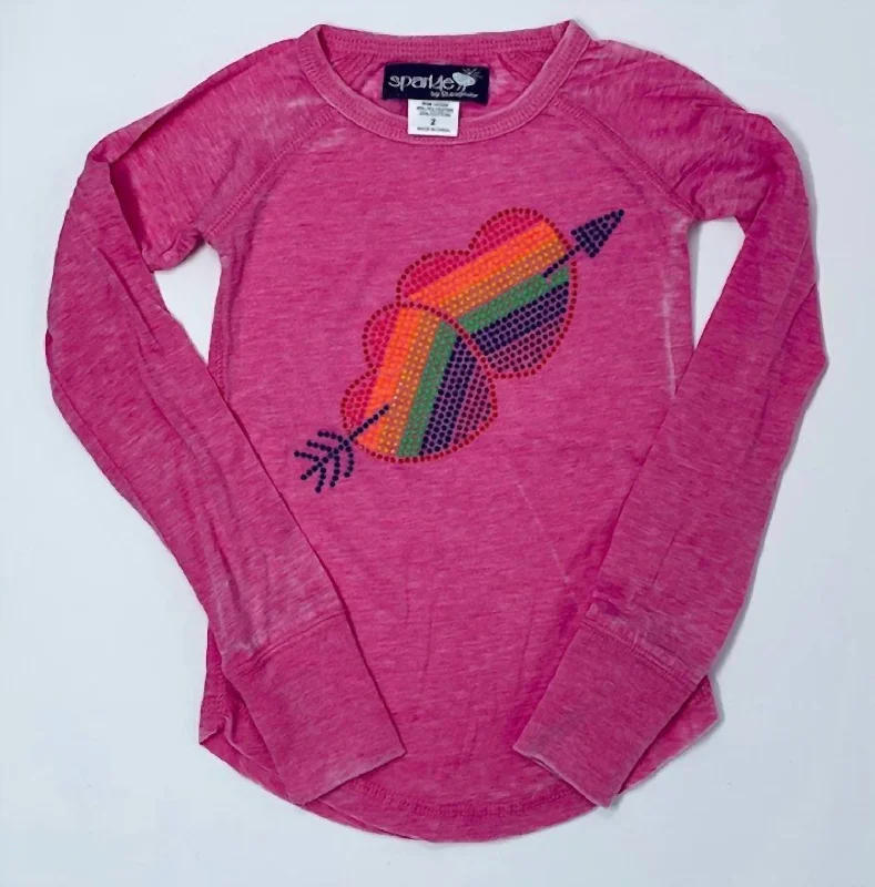 Girls Double Rainbow Thumbhole Long Sleeve Tee In Pink