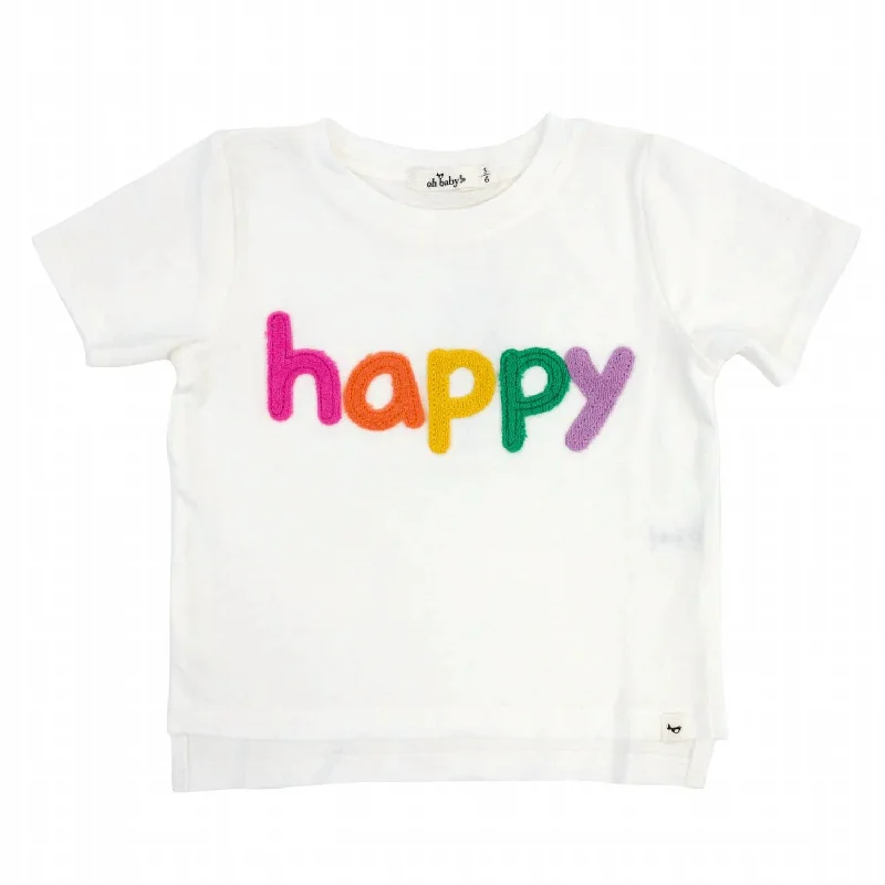 Girl's Happy Terry Slub Raw Edge Tee In Oyster Rainbow