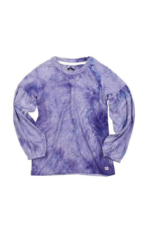 Girls Julie Long Sleeve Tee In Purple Tie Dye