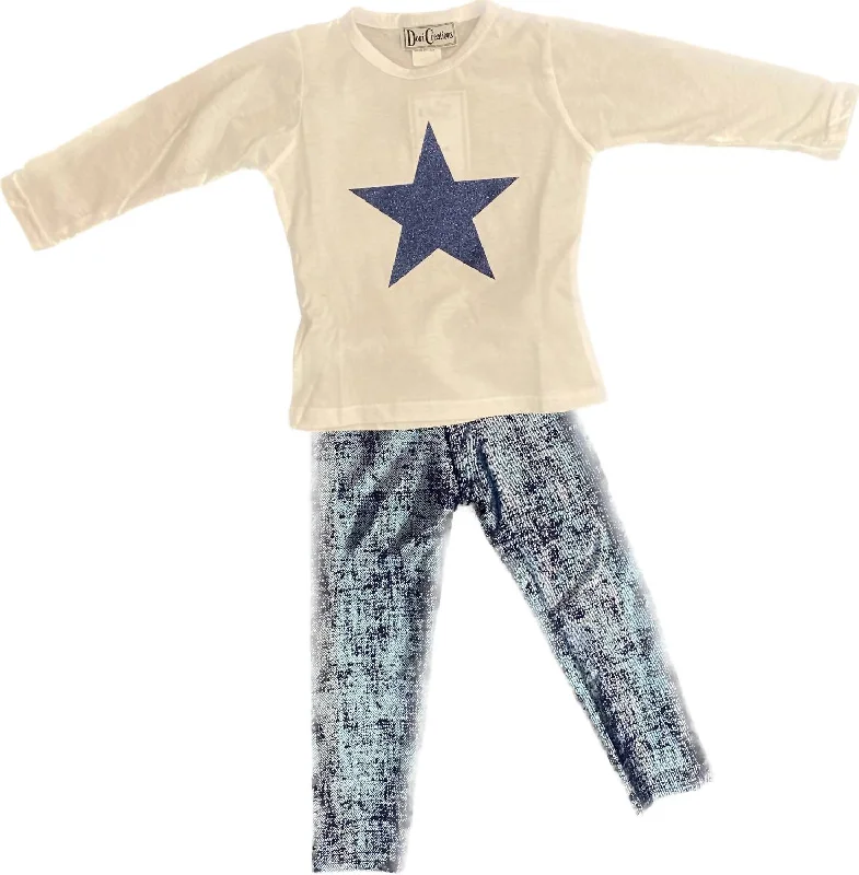 Girls Long Sleeve Tee In Denim Star