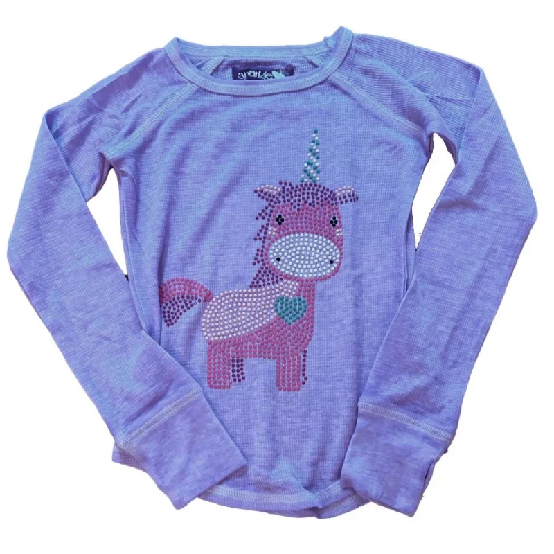 Girl's Long Sleeve Unicorn Tee Top In One Color