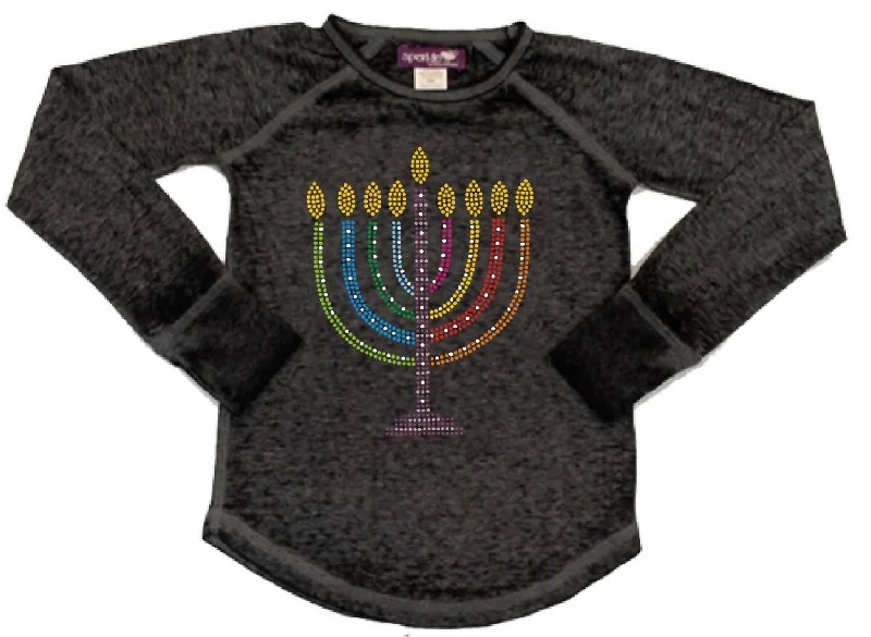 Girls Menorah Long Sleeve Tee In Grey