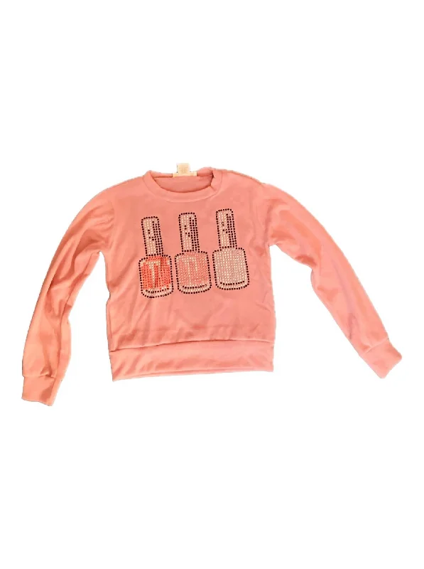 Girl's Nail Polish Trio Crewneck Sweatshirt In Pink