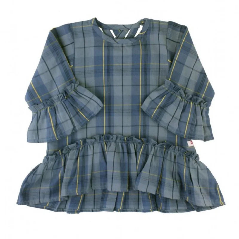 Girls Noah Plaid Peplum Top In Grey/blue