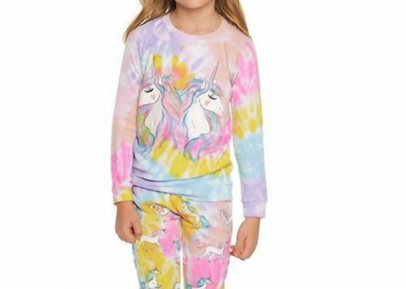 Girls Reflected Unicorns Pullover Sweatshirt In Tie Dye