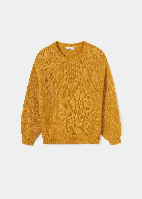 Girl's Sequined Knit Sweater In Mustard